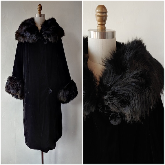 1920s - 1930s antique black silk velvet coat with
