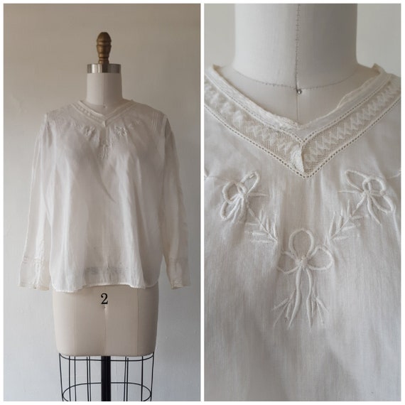 white Edwardian cotton blouse - antique Edwardian
