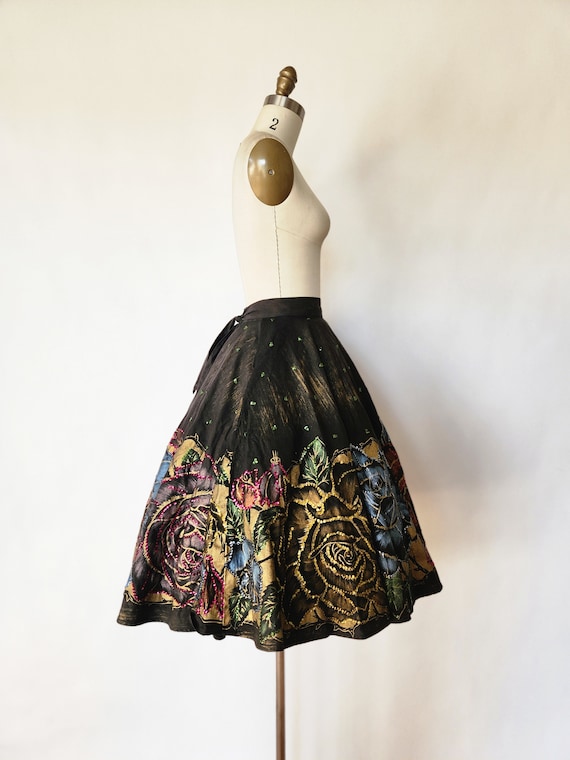 1950s Sequin Mexican Circle Skirt with Hand Paint… - image 4