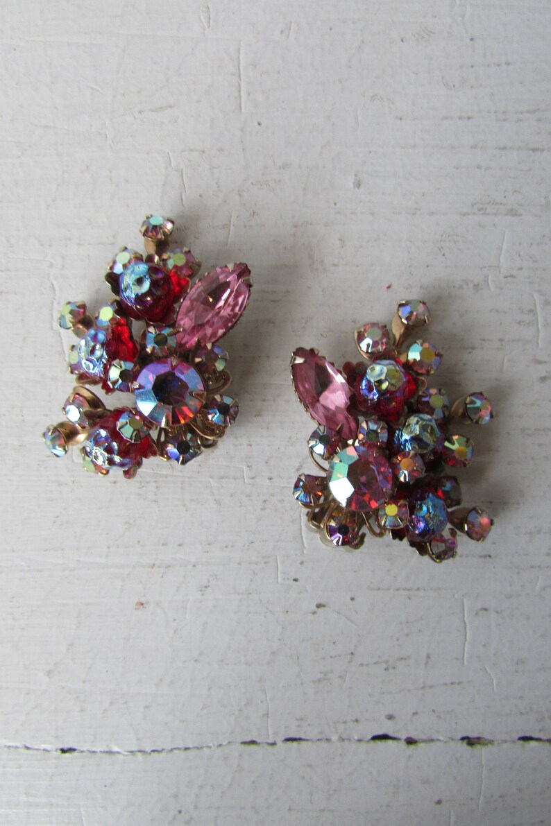 aurora borealis clip on earrings rhinestone earrings vintage jewelry vintage earrings Ina/'s Earrings jewellery 50/'s earrings