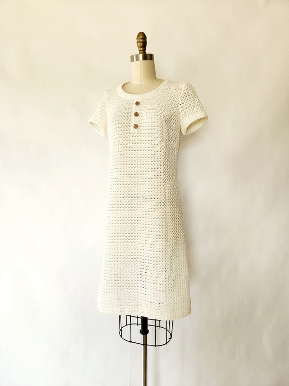 vintage 1960's mid-century white knit dress - sma… - image 6