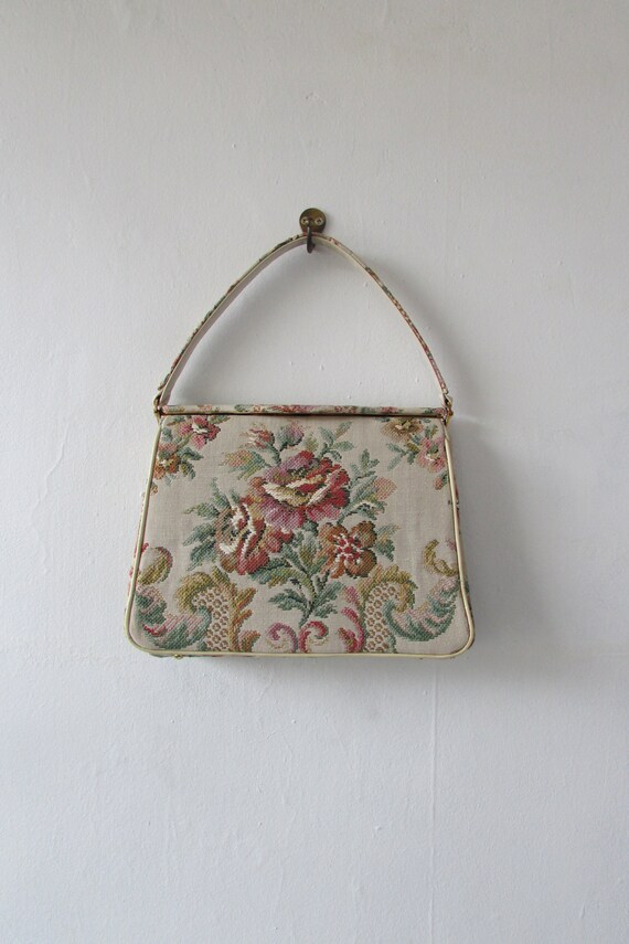 vintage tapestry handbag | 1960s handbag | floral