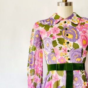 vintage late 1960s / 1970s sheer chiffon floral print formal maxi dress - small - x small