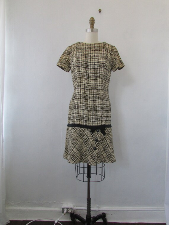 1960s black and taupe wool mod dress | vintage 60s