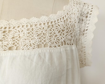 antique Edwardian white cotton and crochet nightgown / vintage lingerie