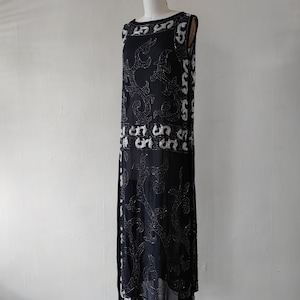 Antique Beaded 1920s Flapper Dress - Black Silk Chiffon, Medium