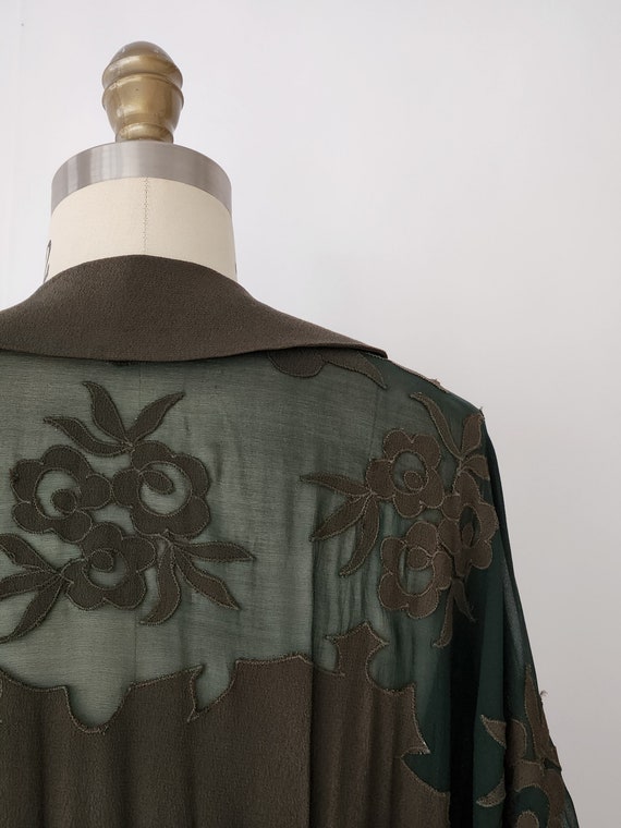 antique 1920s forest green crepe silk dress - med… - image 3