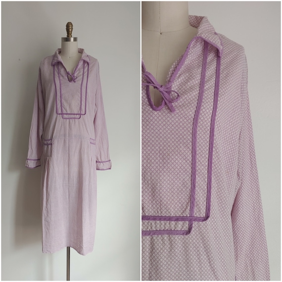 antique 1920s lillac purple cotton day dress - med