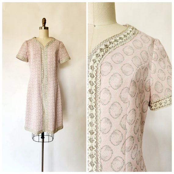 vintage 1960's pink knit mod dress - medium - image 1