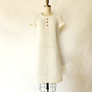 vintage 1960er mid-century weißes Strickkleid - small