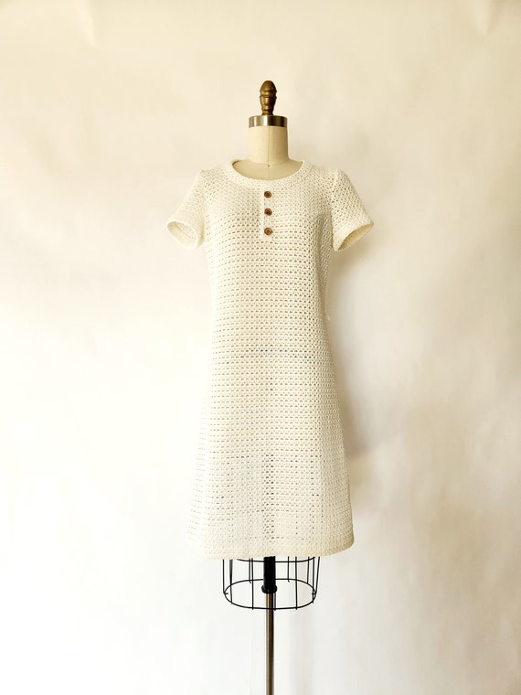 vintage 1960's mid-century white knit dress - sma… - image 2