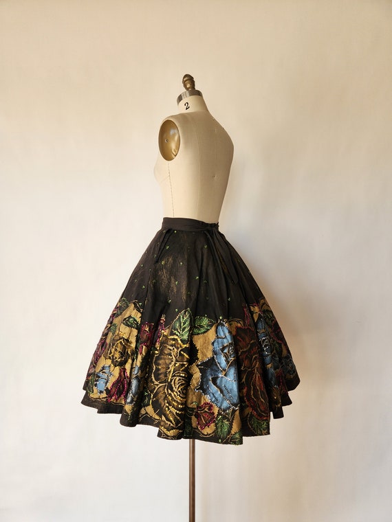 1950s Sequin Mexican Circle Skirt with Hand Paint… - image 7