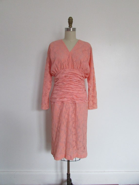 vintage 1980s designer Halston pink lace dress