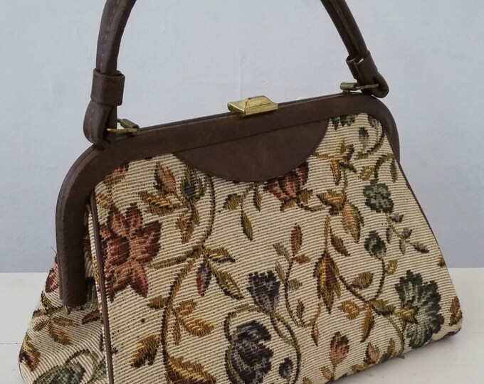 1950s Brown Tapestry Handbag Vintage Tapestry Bag Vintage Top Handle
