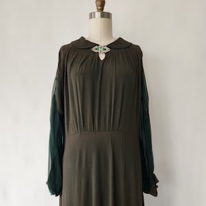 antique 1920s forest green crepe silk dress - medium