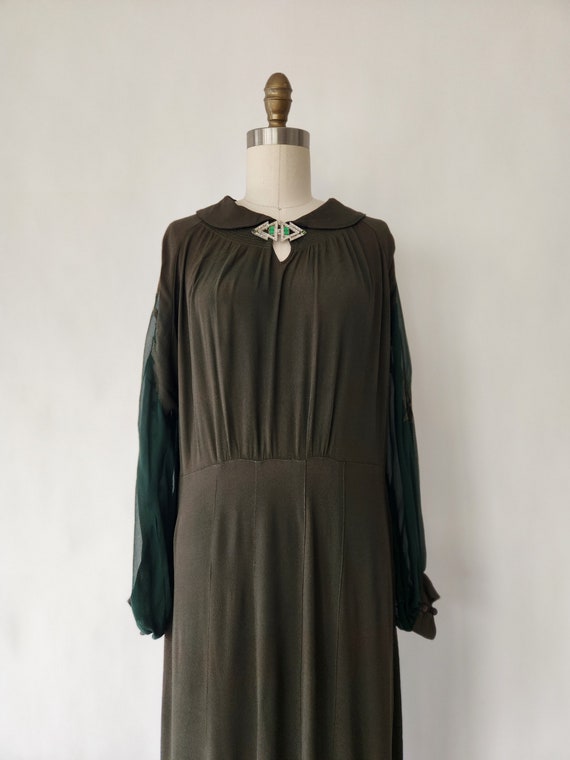antique 1920s forest green crepe silk dress - med… - image 2