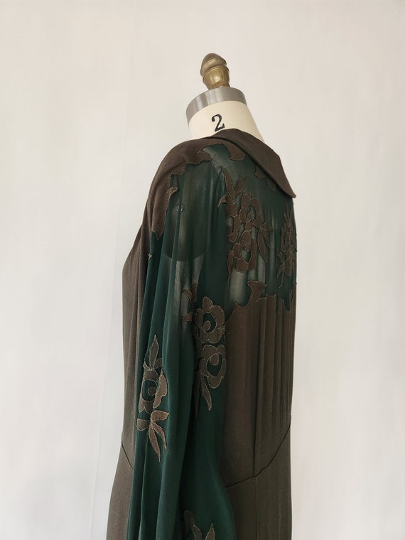 antique 1920s forest green crepe silk dress - med… - image 6