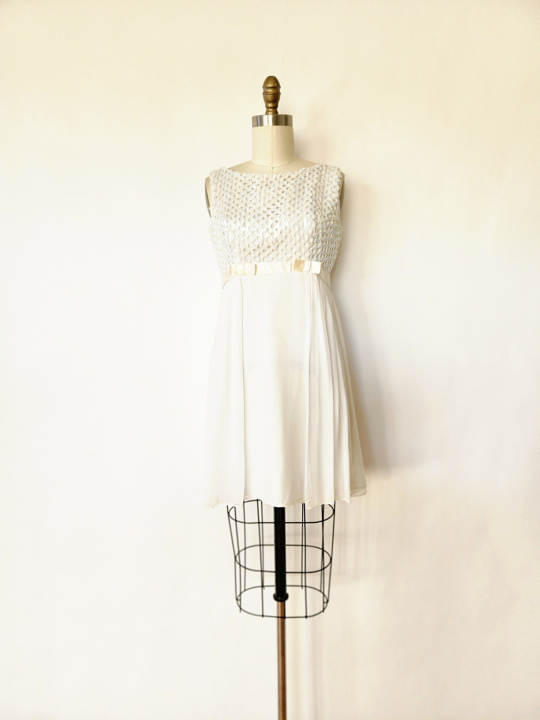 【HAENGNAE】 WHITE \"KISHIMEN MINI DRESS\" Vintage 1960s White Swirl Mod Mini Dress | by The Clique