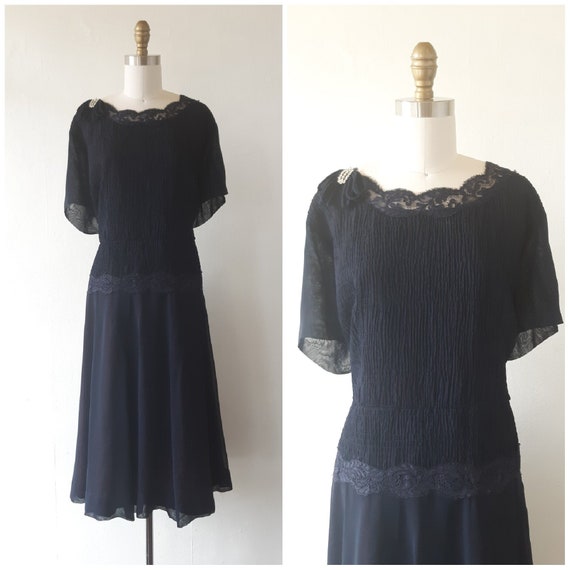 vintage 1950s blue chiffon dress - 1950s blue chif