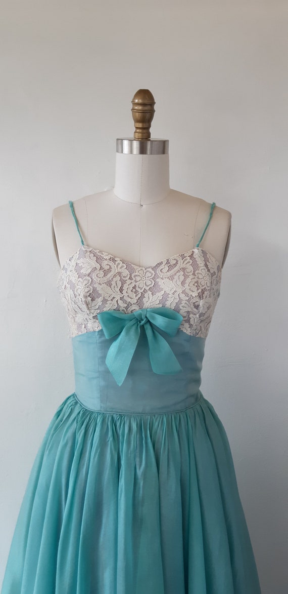 1950s blue cocktail dress Bebe Zara Embroidered Overlay Dress - Sky Blue