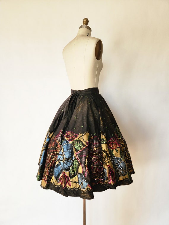 1950s Sequin Mexican Circle Skirt with Hand Paint… - image 5