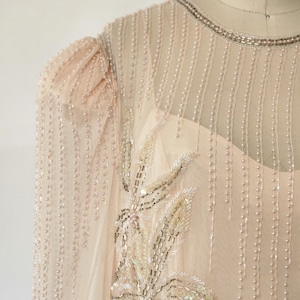 vintage 1980&#39;s formal pink chiffon dress with silver beads and sequins | vintage 80&#39;s pink beaded chiffon dress | SCALA - large