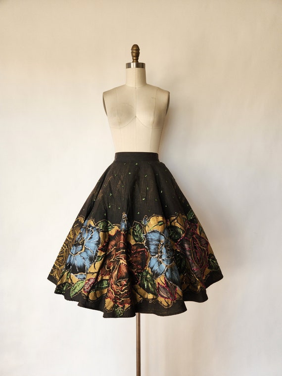 1950s Sequin Mexican Circle Skirt with Hand Paint… - image 2