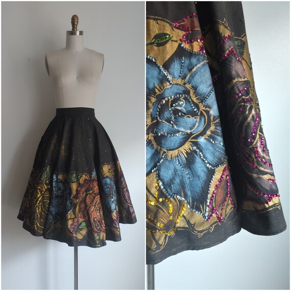 vintage 1950s hand painted mexican skirt - medium