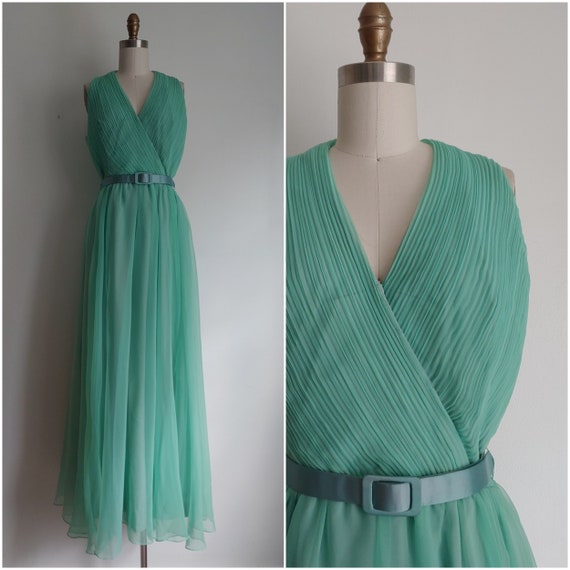 vintage 1960s seaform mint green chiffon dress - s