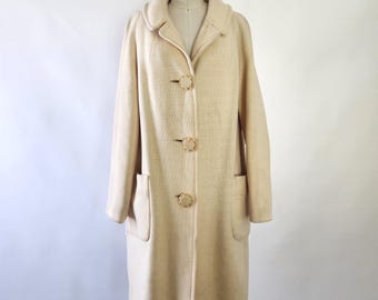 vintage mid-century 1960s cream wool coat - 2x large