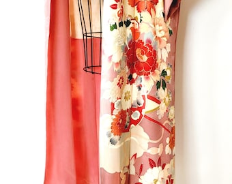 vintage 1940s silk kimono - floral kimono loungewear - fits most sizes, Christmas gift women