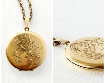 vintage 1960s gold-filled floral engraved locket