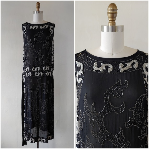 1920s flapper dress - rare antique 1920s black and