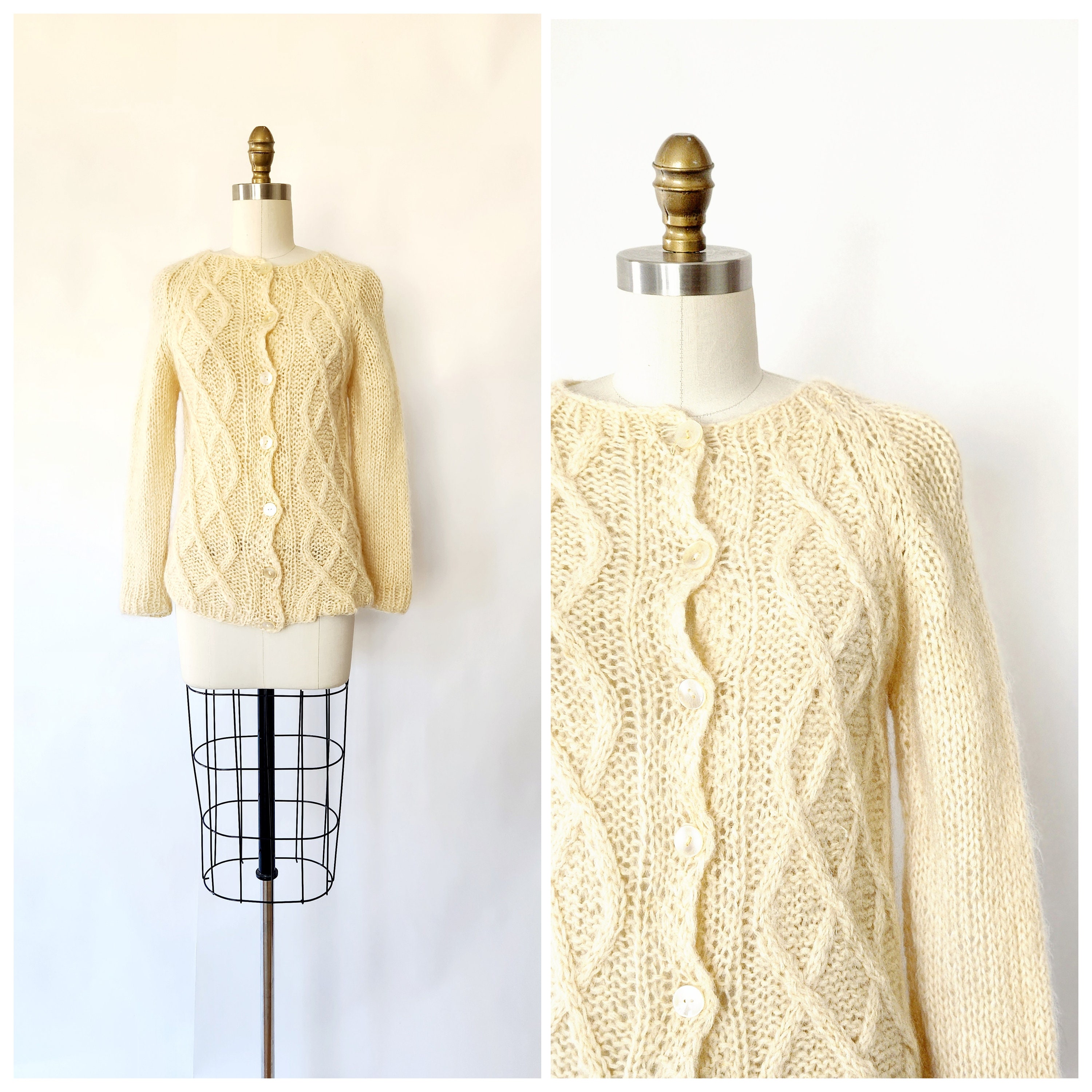 Vintage Mid Century 1950's - 1960's Cream Hand Knit Wool
