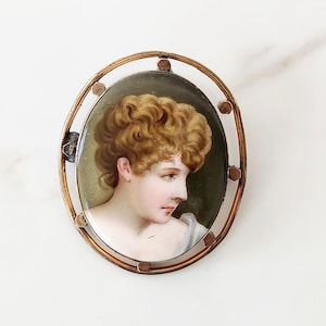 antique victorian / edwardian limoges porcelain and enamel portrait brooch original antique brooch antique jewelry / jewellery - unique gift