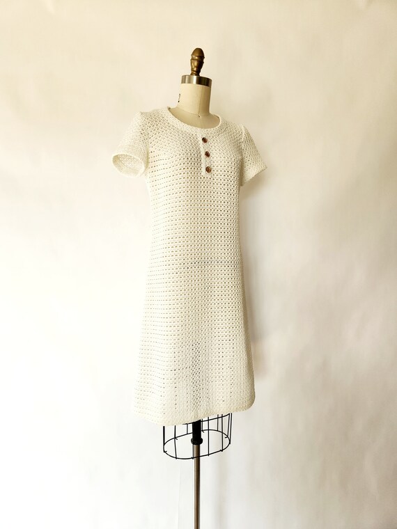 vintage 1960's mid-century white knit dress - sma… - image 8