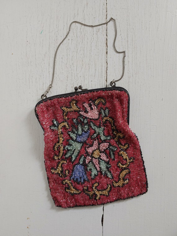 antique 1920's floral beaded purse / bag