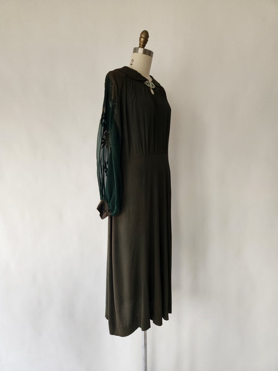 antique 1920s forest green crepe silk dress - med… - image 10