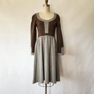 vintage 1970s brown and gray block print knit dress - medium