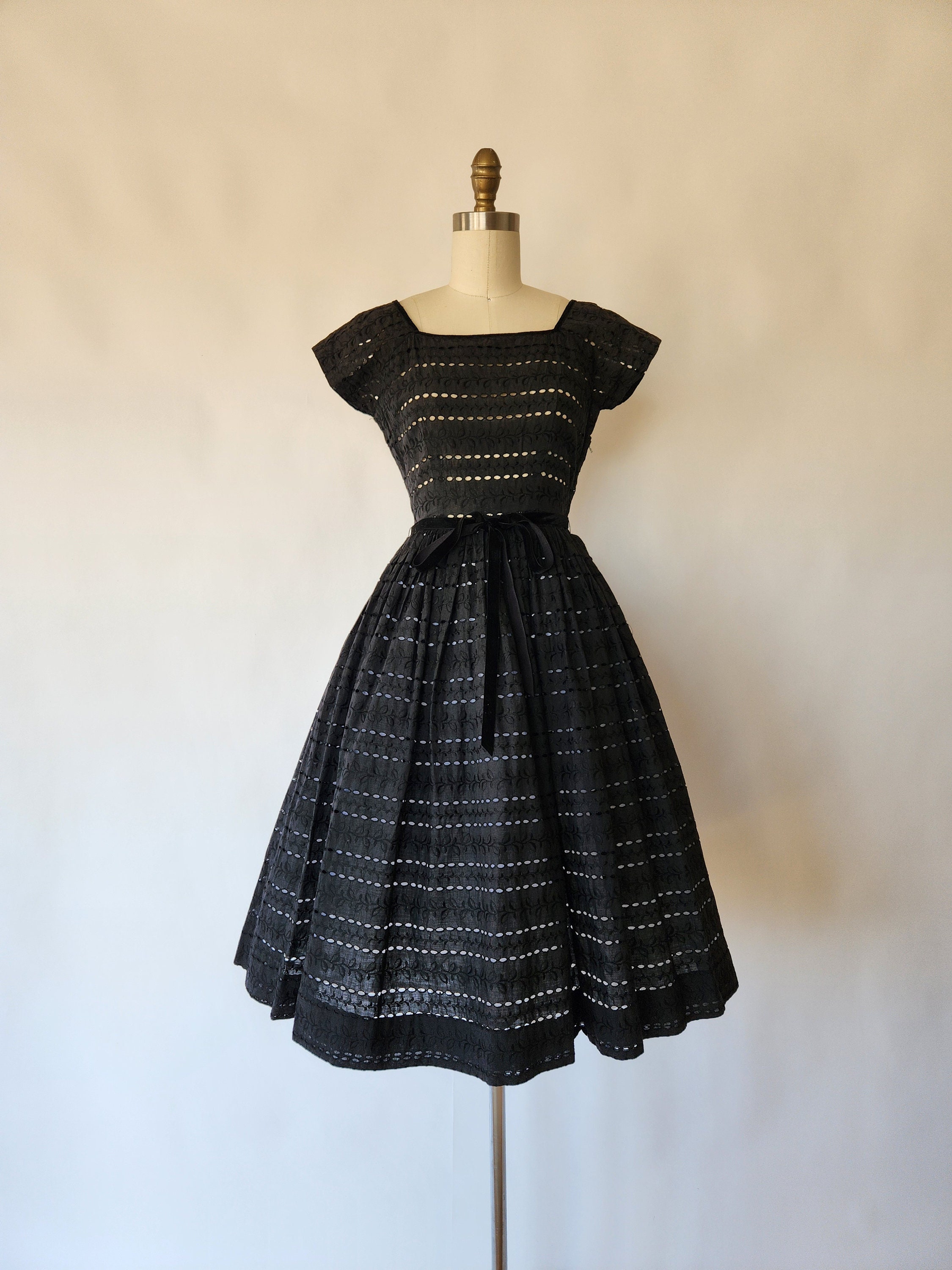 black eyelet dress Theodora Aperitivo Baileigh is wearing the small. Vintage 1950s Black Eyelet Dress:
