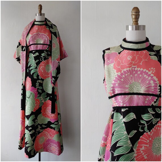 vintage 1970s designer Malcolm Starr floral maxi d