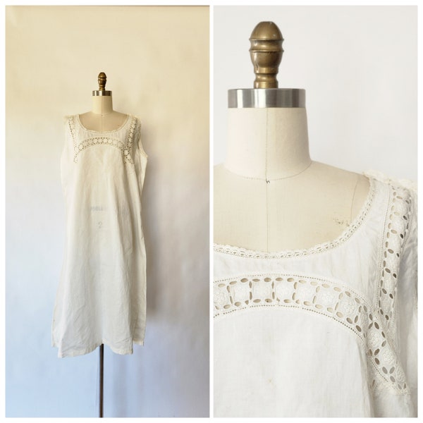 antique vintage Edwardian / Victorian 1910's white cotton nightgown - x large - xx large
