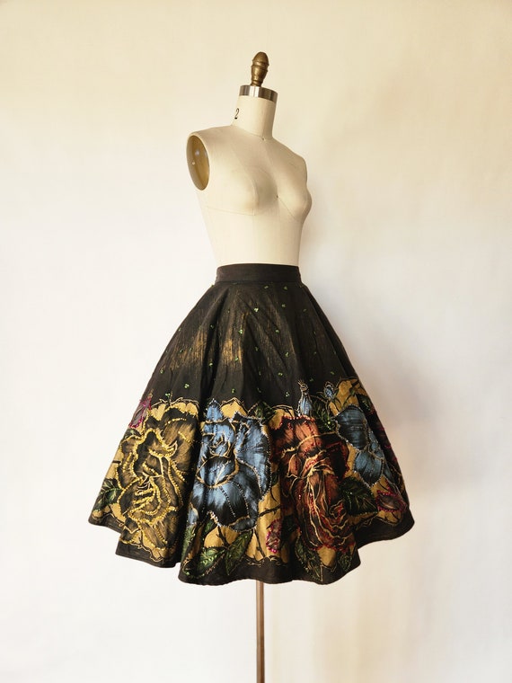 1950s Sequin Mexican Circle Skirt with Hand Paint… - image 3