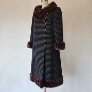 vintage 1960s wool and mink trim collar and cuffs coat - medium - large - holiday gift for her