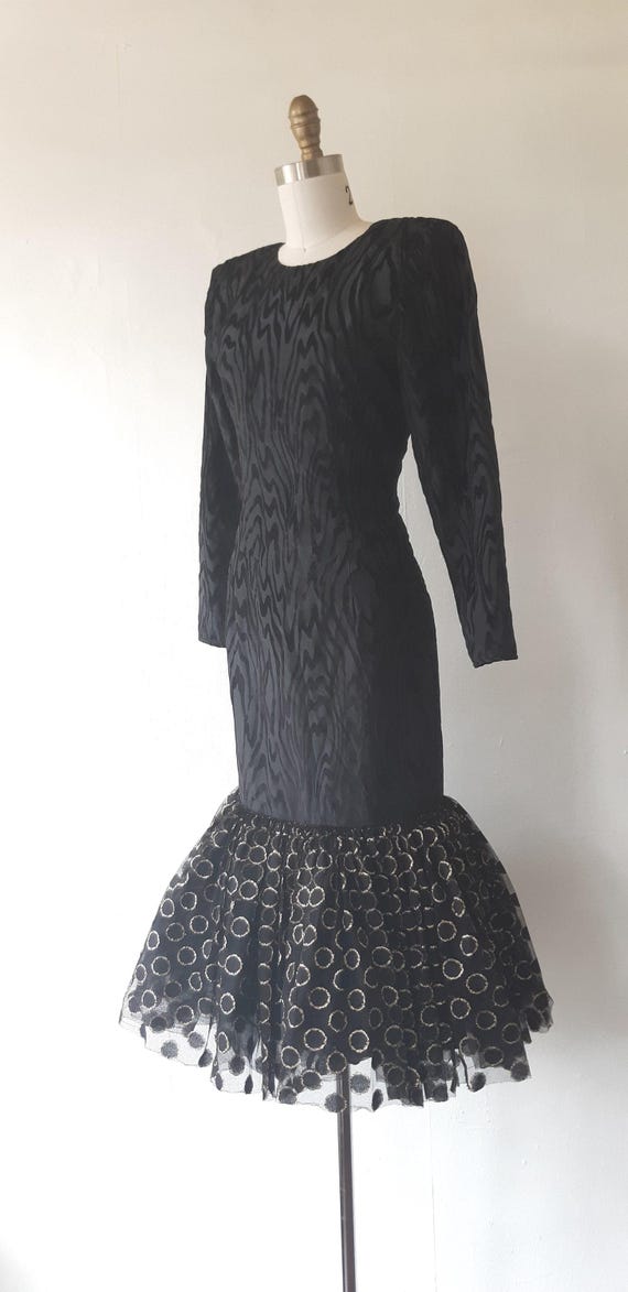 1980s Black Velvet Animal Print Dress - Vintage Cocktail Evening Dress, Medium