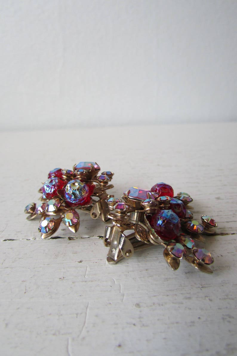 aurora borealis clip on earrings rhinestone earrings vintage jewelry vintage earrings Ina/'s Earrings jewellery 50/'s earrings