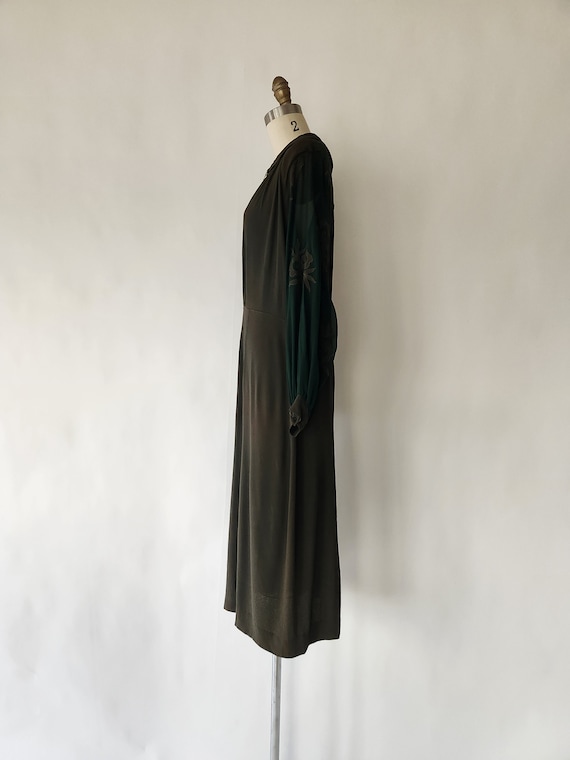 antique 1920s forest green crepe silk dress - med… - image 5