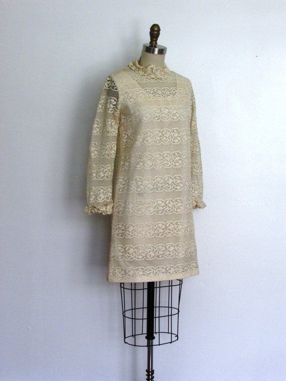 1960s cream lace sheath mini dress | vintage 60s a