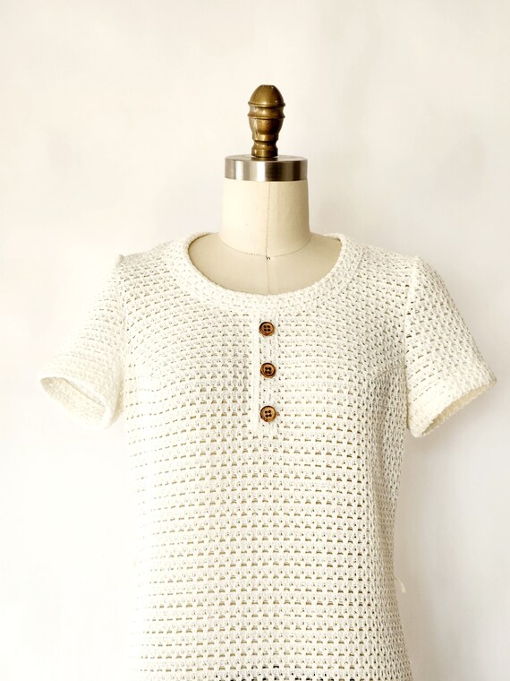 vintage 1960's mid-century white knit dress - sma… - image 3