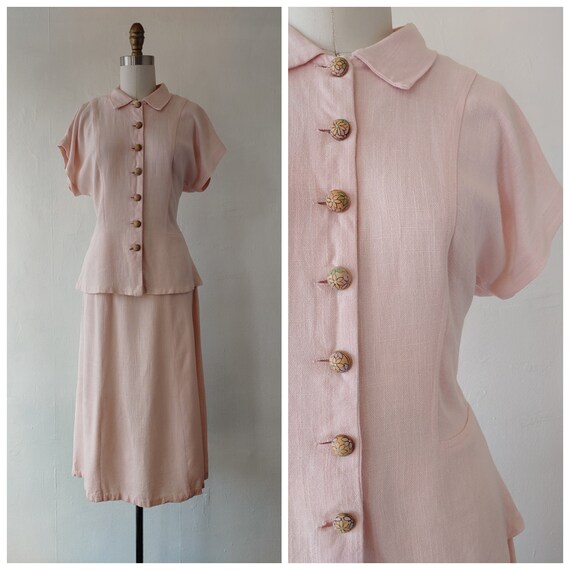 1940s pink suit - vintage 1940s pink linen two pie